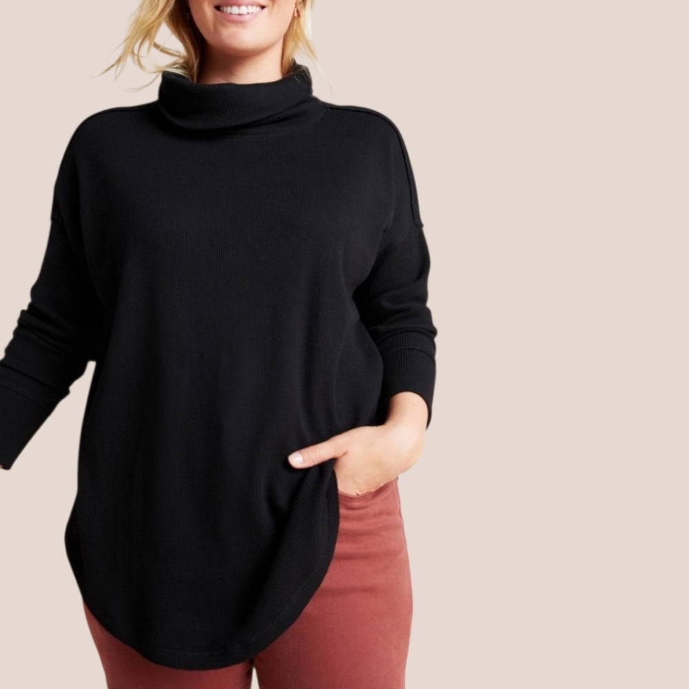 Maeve by Anthropologie Ainsley Thermal Turtleneck Waffle Knit Top Long Sleeve M